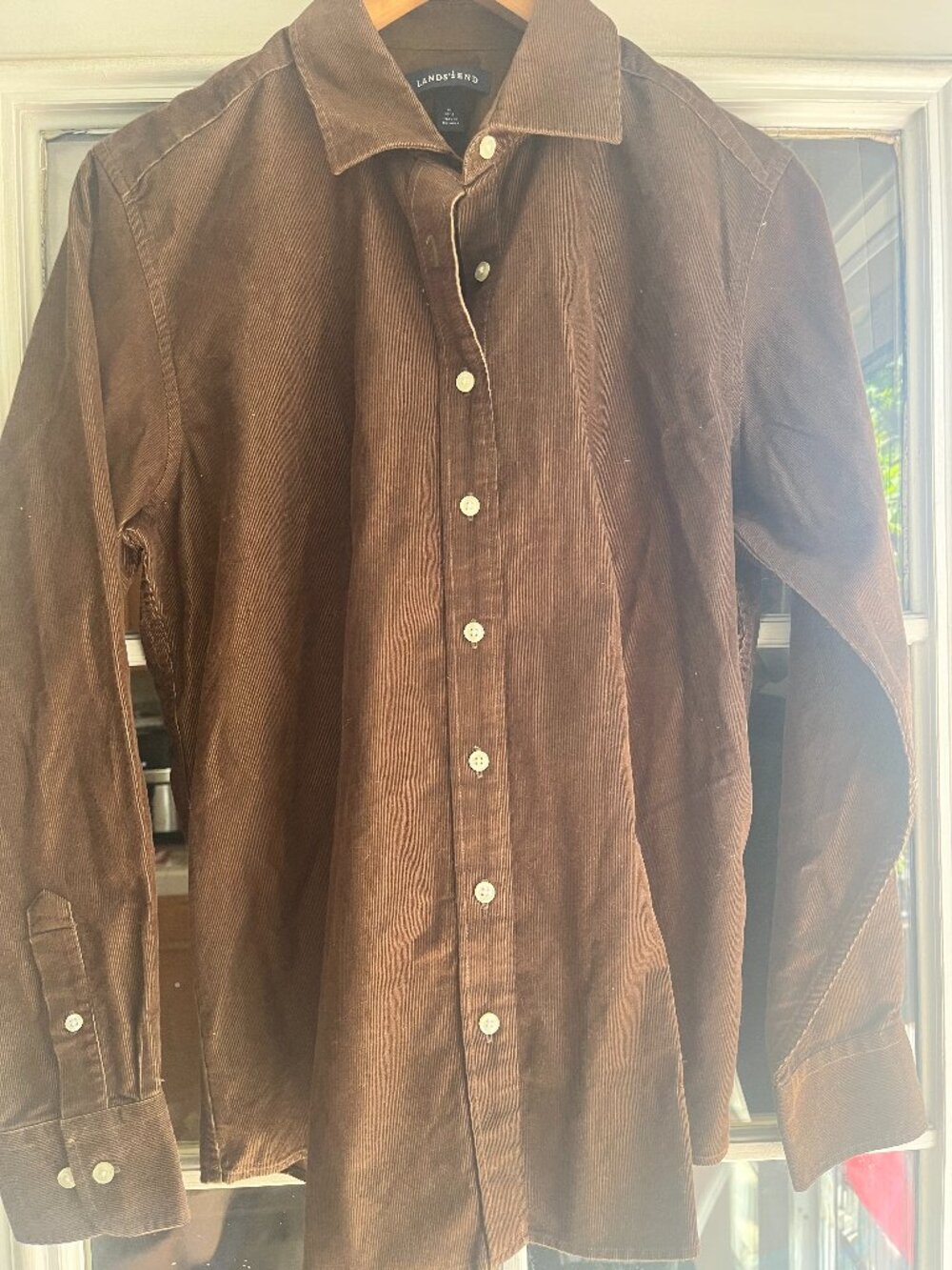 Lands' End Women's Medium 10-12 Brown 100% Cotton Corduroy longsleeve shirt